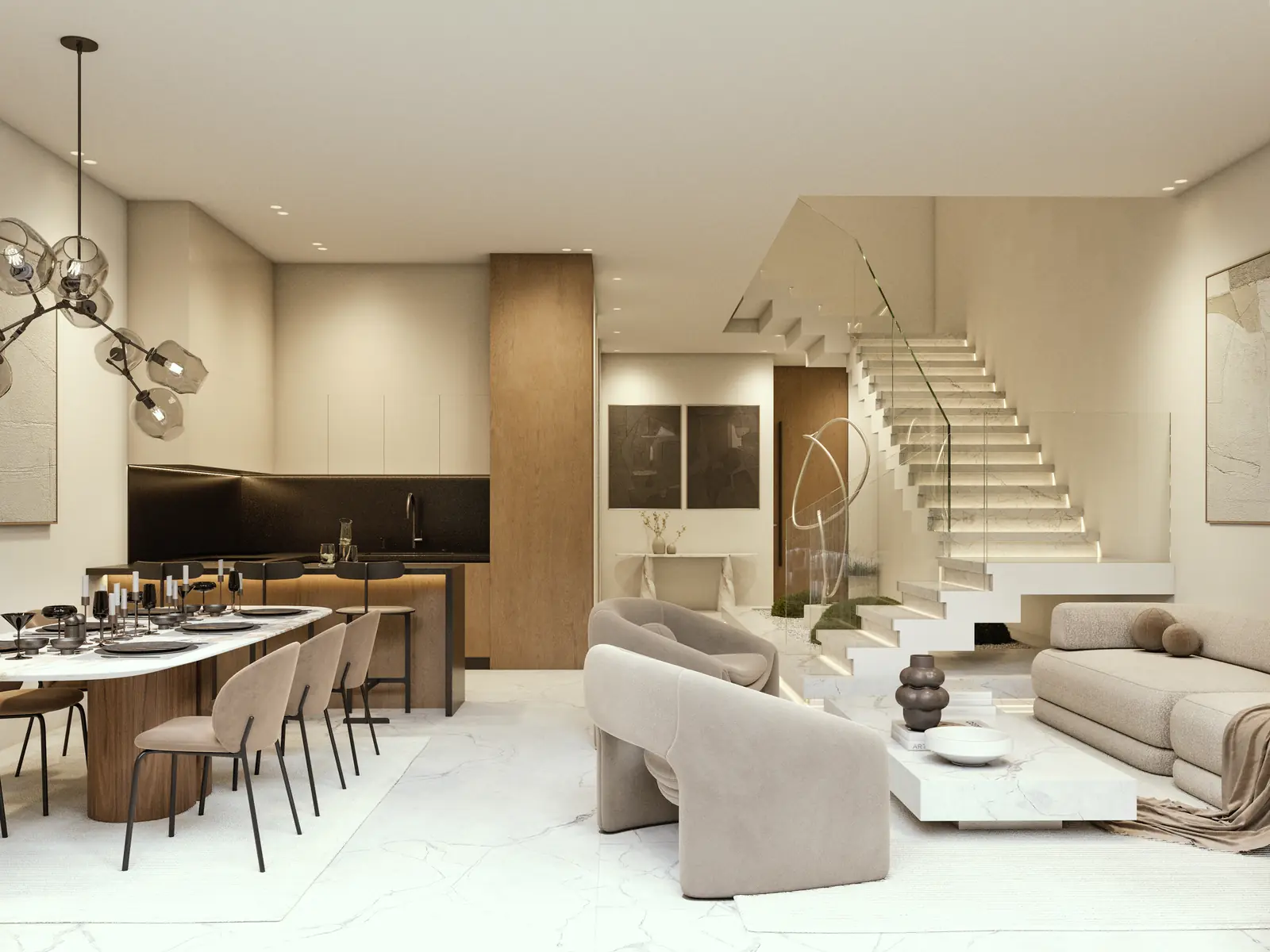 Bloom townhouse living room interior at Lunaya