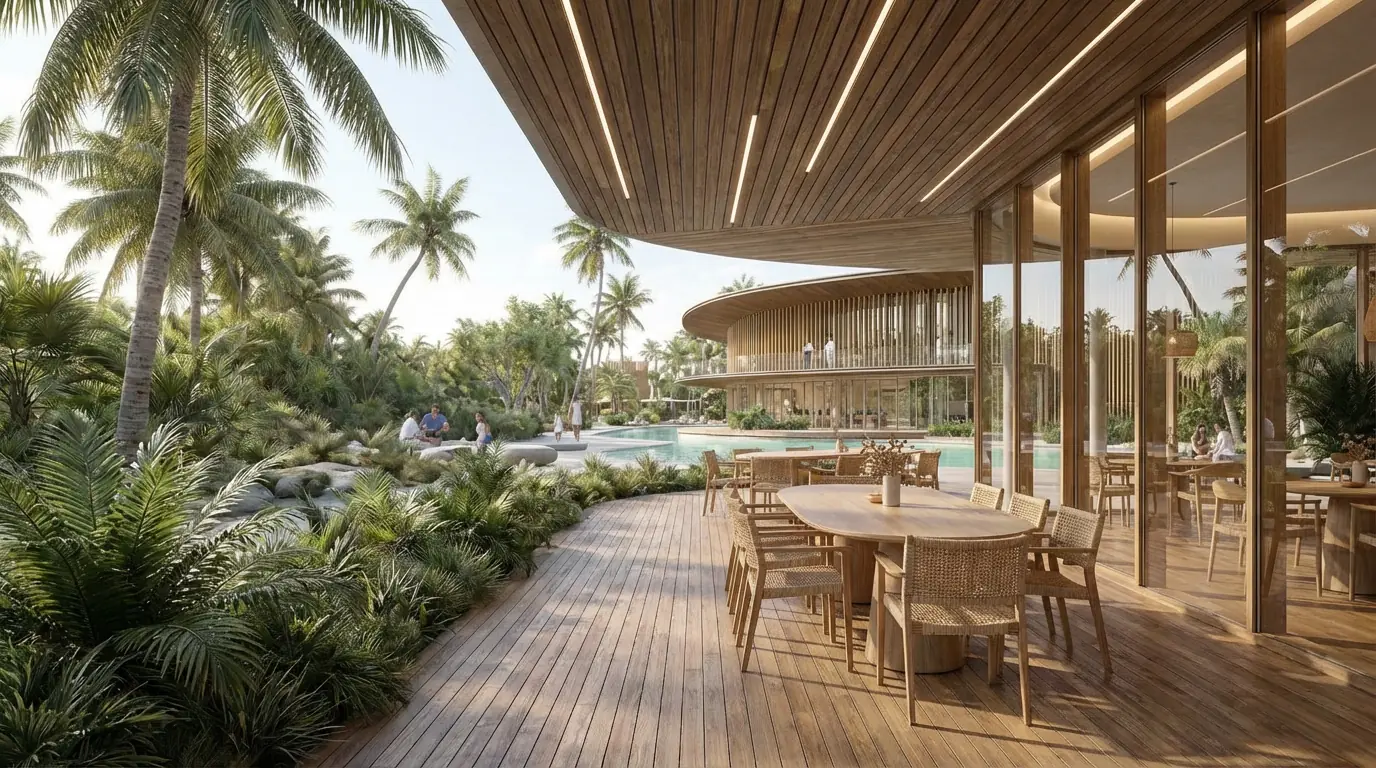 Community centre terrace at Lunaya by Zaya